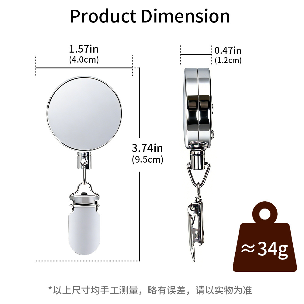 Pure titanium semi-frame old-fashioned round mirror glass base, acrylic mirror surface, silver metal telescopic buckle, round mirror decoration details Picture