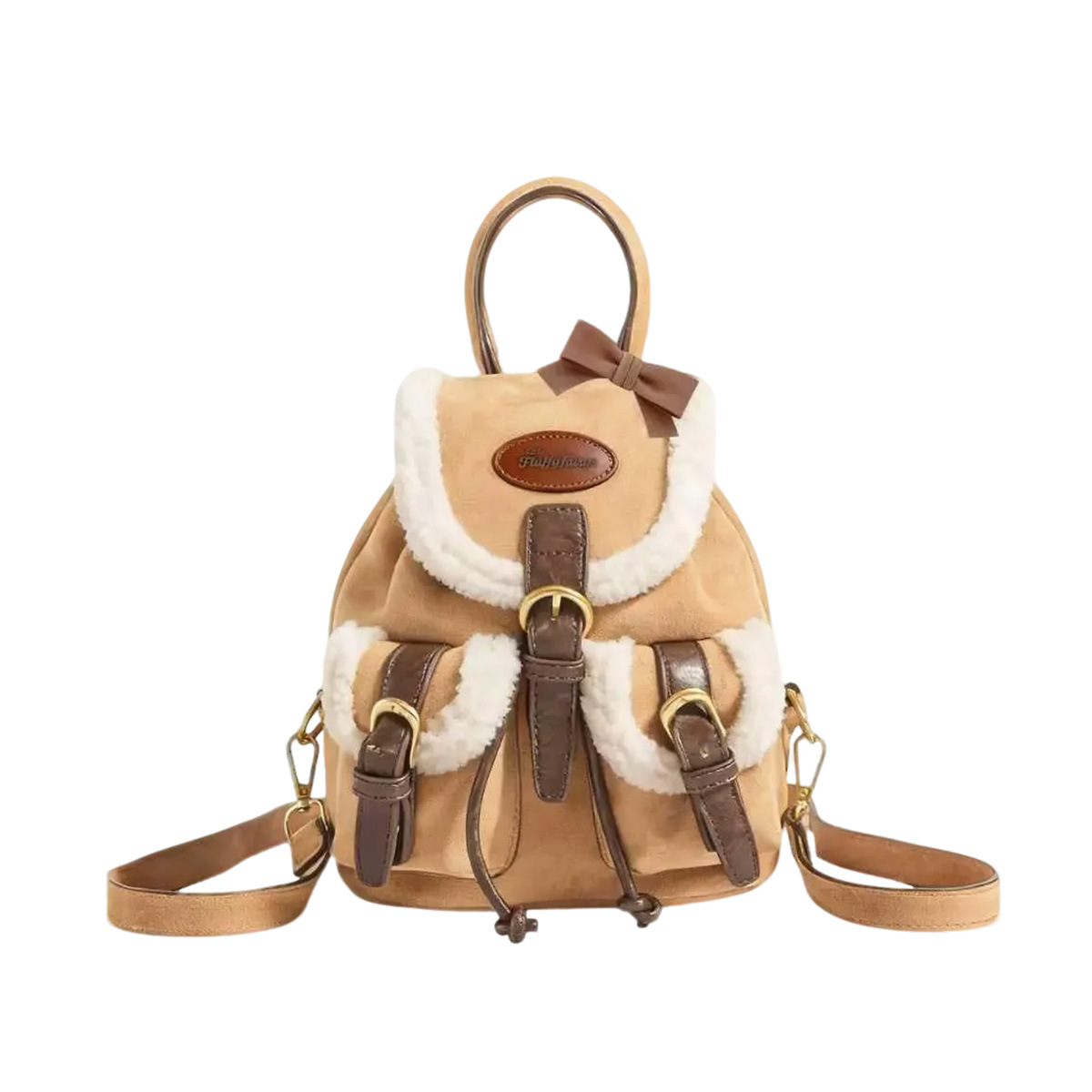 The Rongli Rongli versatile women's backpack and student schoolbag are made of suede material, fresh and sweet. The lambskin backpack is high-end Application Scenario