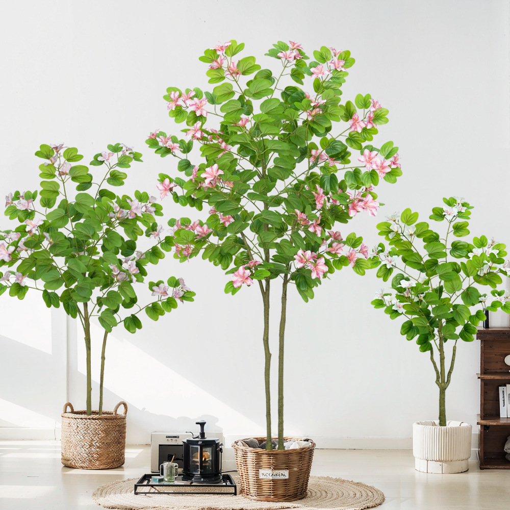 Wholesale of large Nordic popular artificial plants, artificial tree potted plants, indoor decoration, Bauhinia flower artificial green plant potted plants