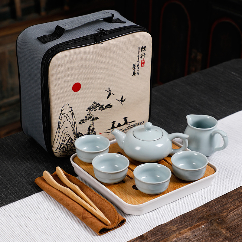 厂家直销 哥窑汝窑旅行茶具套装  商务礼品广告促销活动logo