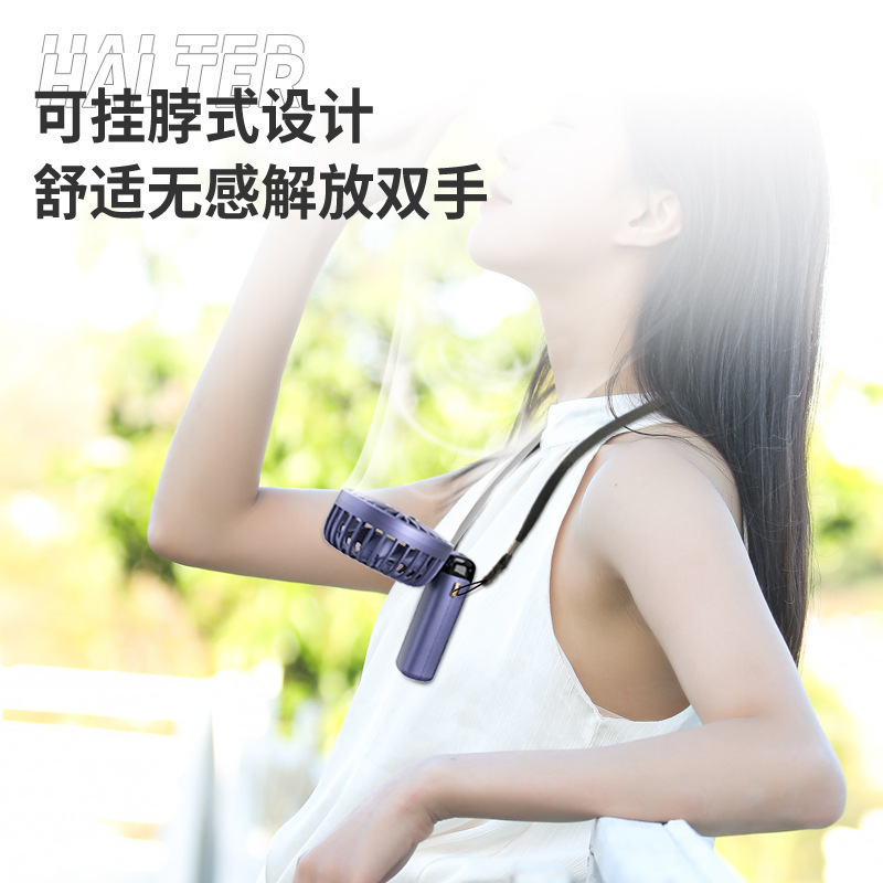 Cross-border N15 Handheld fan, usb Mini Portable folding charging small fan, neck-hanging digital display desktop small electric fan Application Scenario