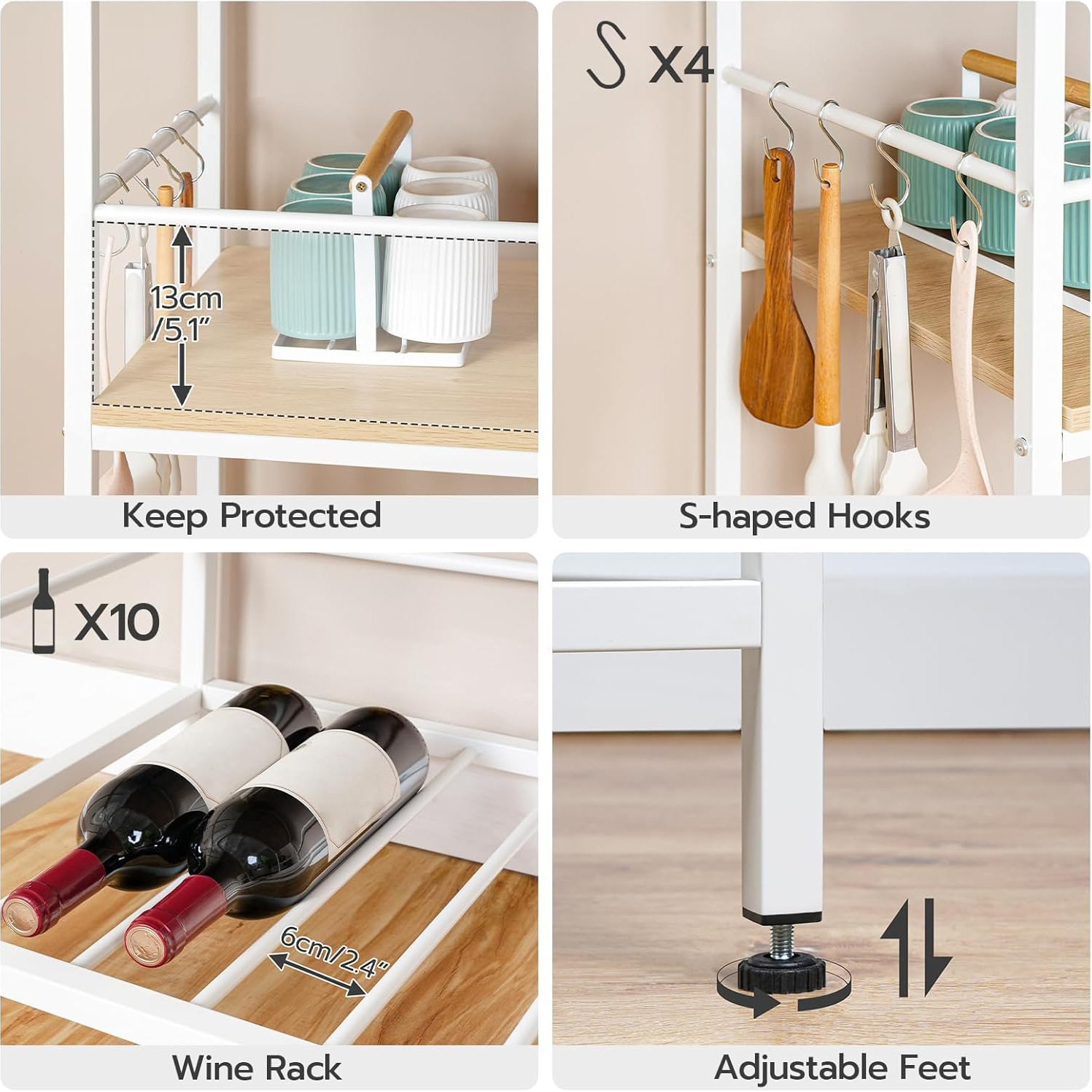 Amazon cross-border e-commerce kitchen shelf, kitchen island with storage space and power socket kitchen island table details Picture