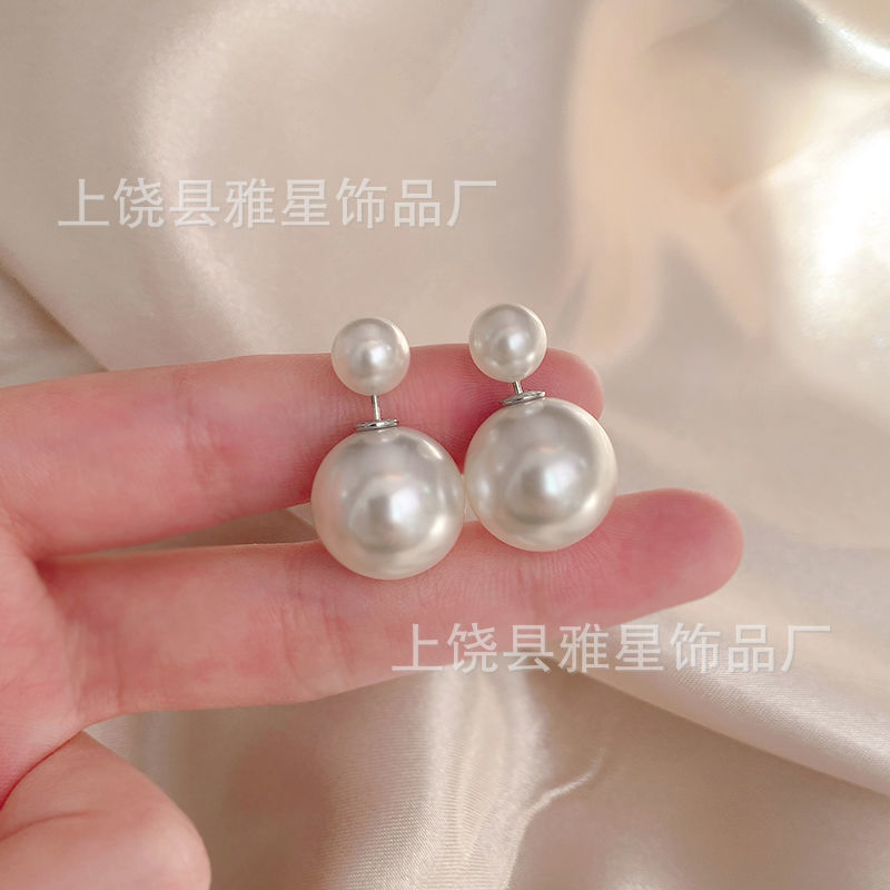 Ladies' jewelry accessories: Double-headed pearl stud earrings, large pearl stud earrings, high-end internet-famous style, double-sided pearl earrings Specification image