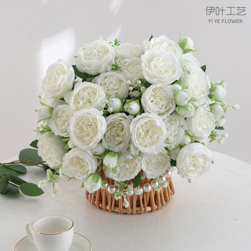 9色 仿真花春色牡丹 芍药玫瑰花家居摆件婚庆手捧花路引桌面装饰