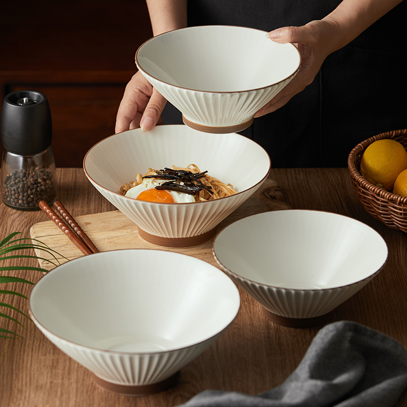 Chunxi Ceramic ramen bowl, Pearl White, household soup bowl, creative bamboo hat bowl, restaurant commercial, high appearance level noodles bowl
