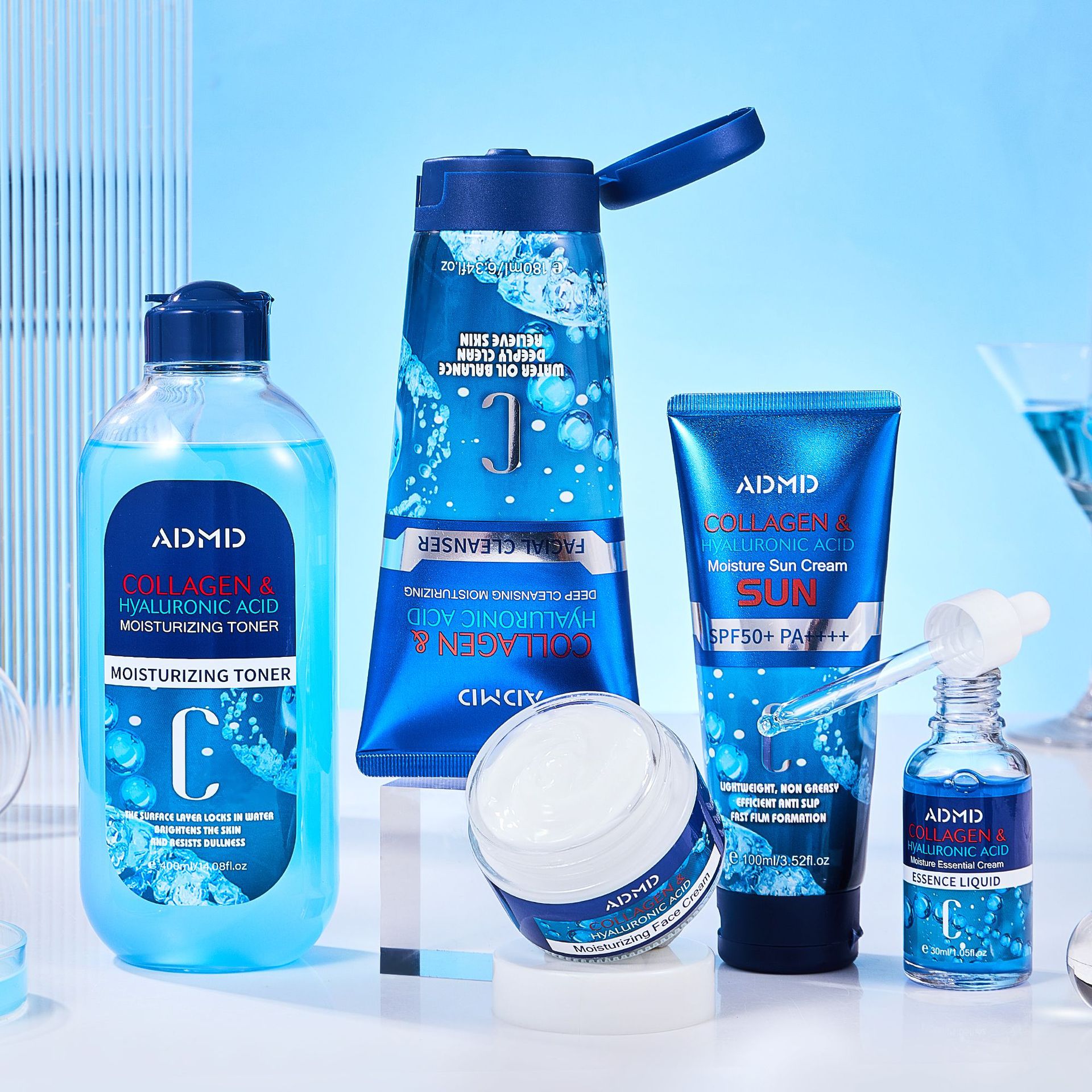 【跨境专供】ADMD胶原蛋白系列保湿精华液爽肤水面霜洗面奶批发
