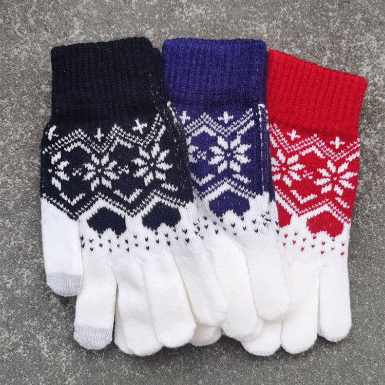 Winter 2021 knitted touch screen gloves, Christmas snowflake heart-shaped woolen gloves for couples, men and women, warm outdoor cycling gloves details Picture
