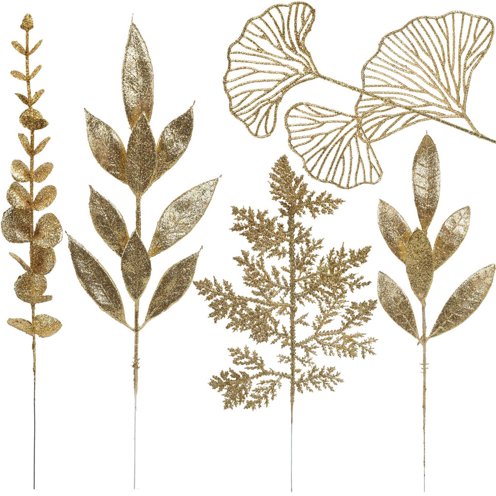 跨境仿真绿植圣诞金粉叶片尤加利金葱闪粉圣诞节家居饰品装饰批发