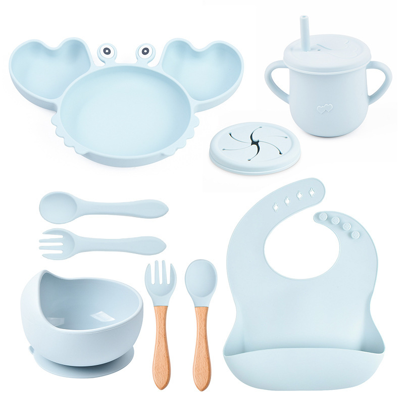 Cross-border baby food silicone crab tableware set, children's silicone suction cup bowl, baby spoon integrated plate Specification drawing