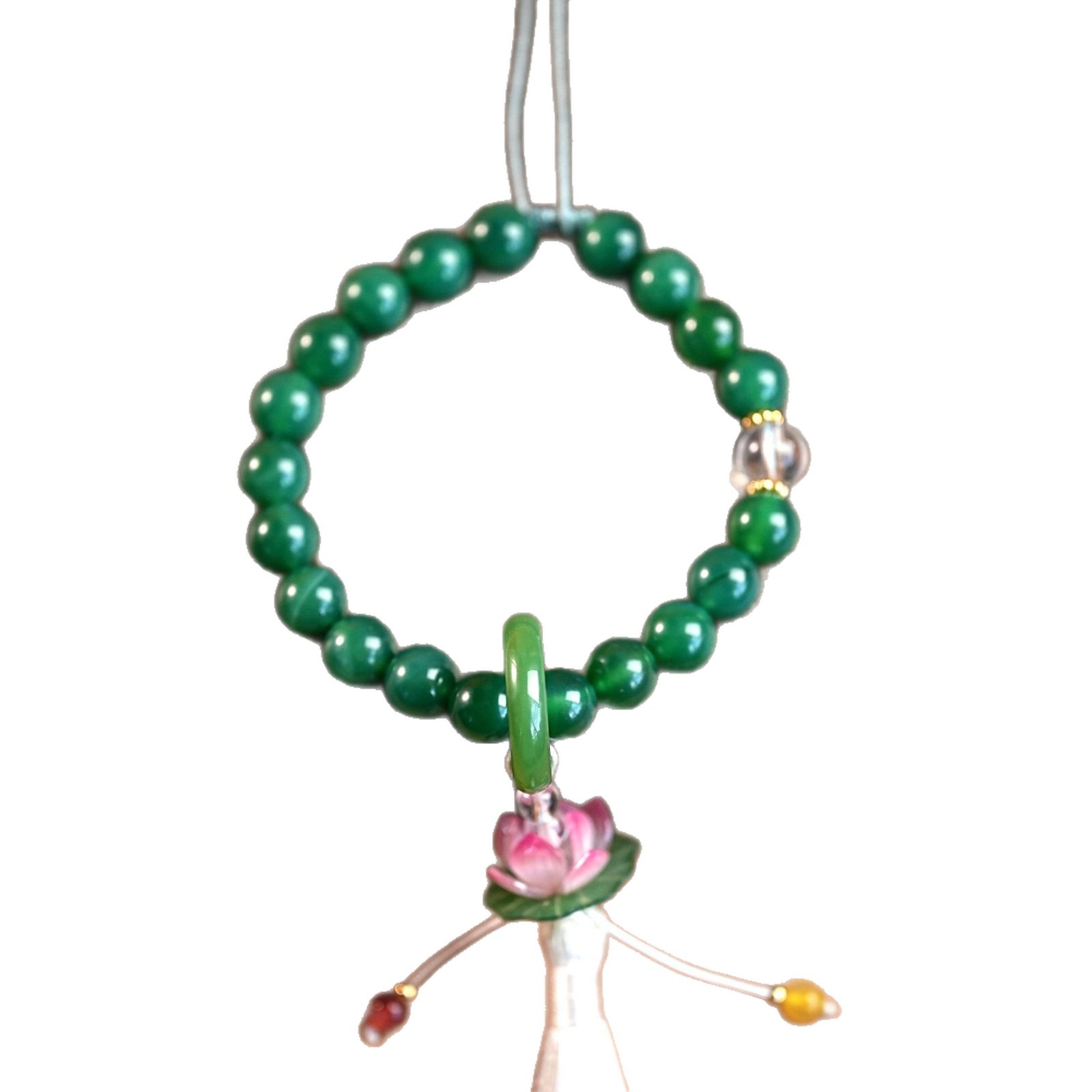 New Chinese-style emerald green chalcedony bracelet with beads, light luxury and high-end feel, ethnic style men's and women's glass bracelet accessories Item Picture