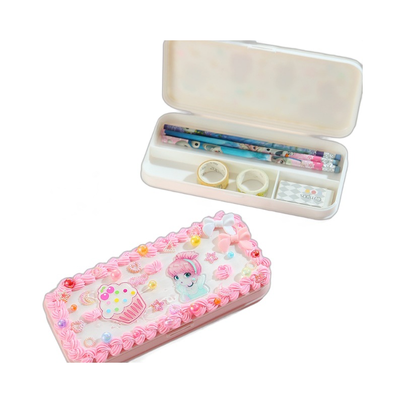 A small and fresh stationery box, DIY cream-based large-capacity pencil case for primary school students, birthday gift material package Item Picture