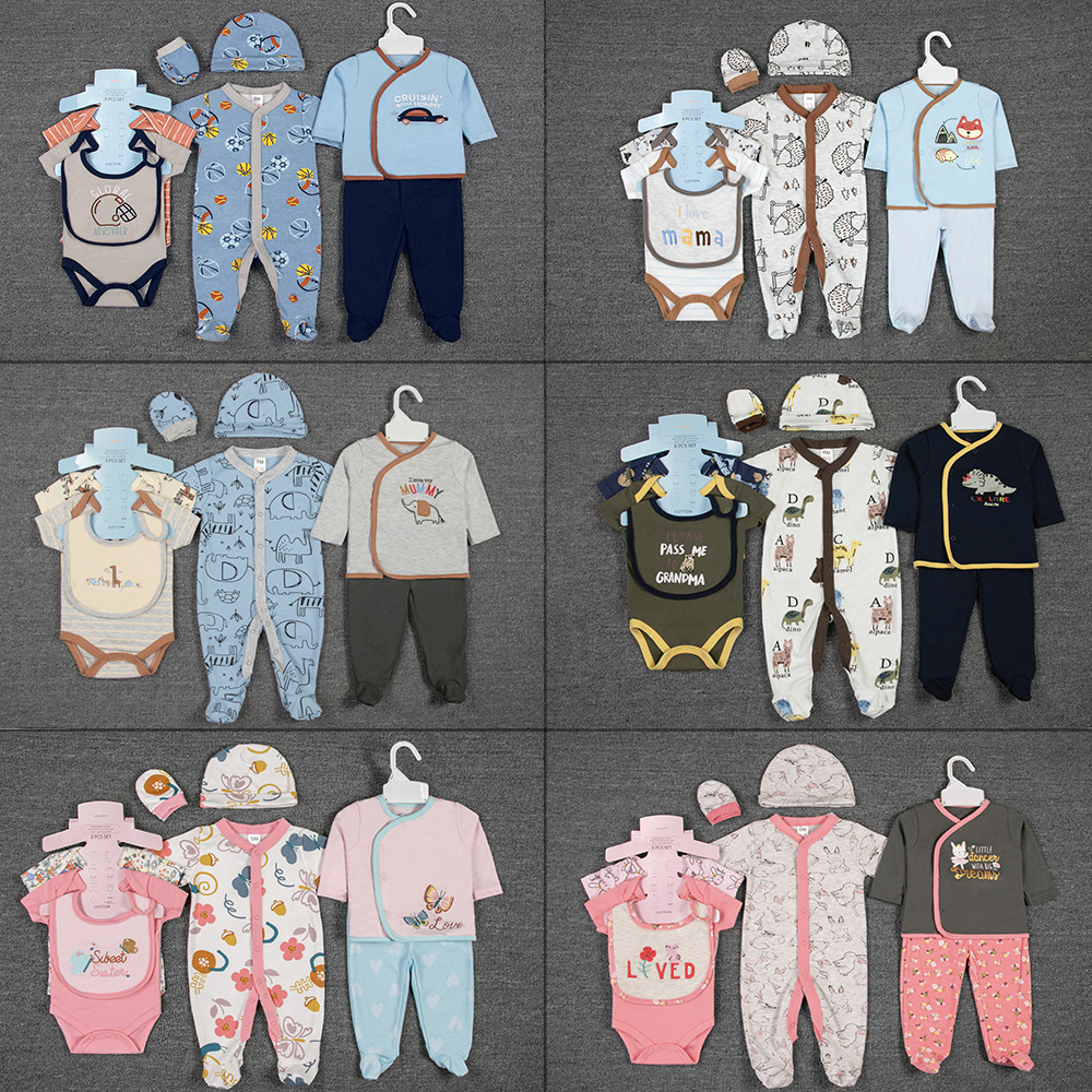 Wholesale of 8-piece sets of European and American baby crawling clothes, baby warm clothes, cotton-padded bottom clothes and children's autumn clothing details Picture