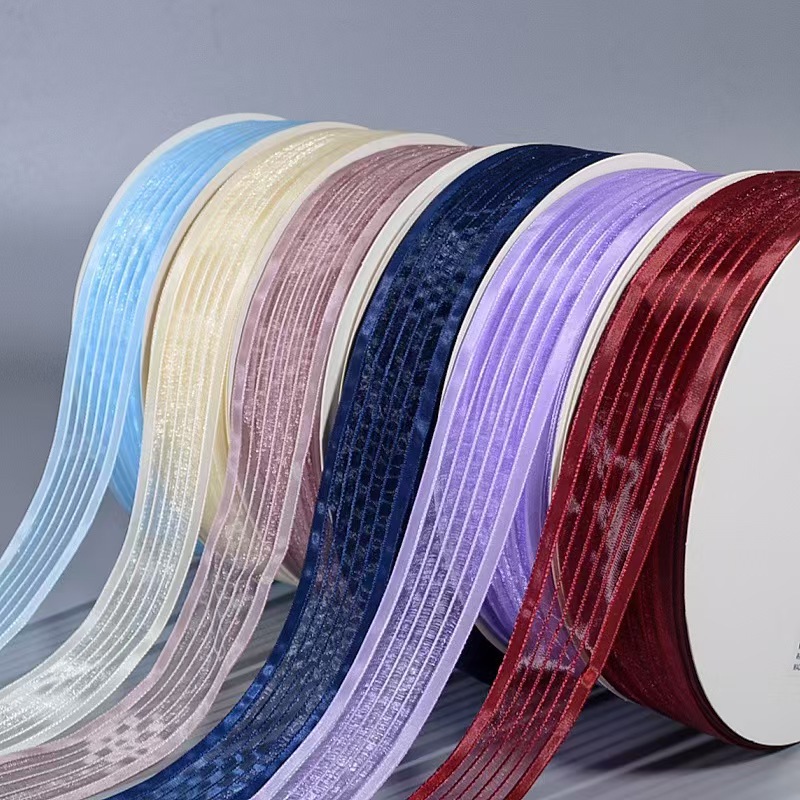 宽边条形纱100码每卷玩具辅料礼品鲜花烘焙包装丝带蝴蝶结头饰装细节图