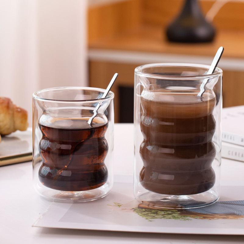Creative double-layer glass cups, high borosilicate cups, high-end household heat-insulating coffee cups, factory wholesale, water cups in stock Item Picture