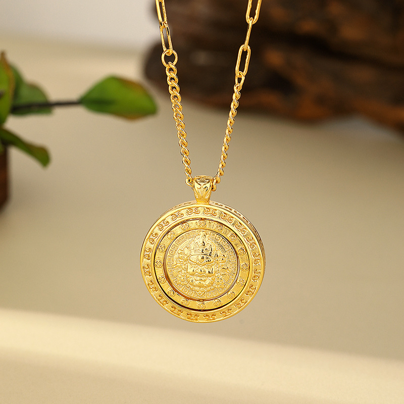 铜镀金沙金百福时来运吊坠福在眼前罗盘项链可旋转挂坠女黄财神