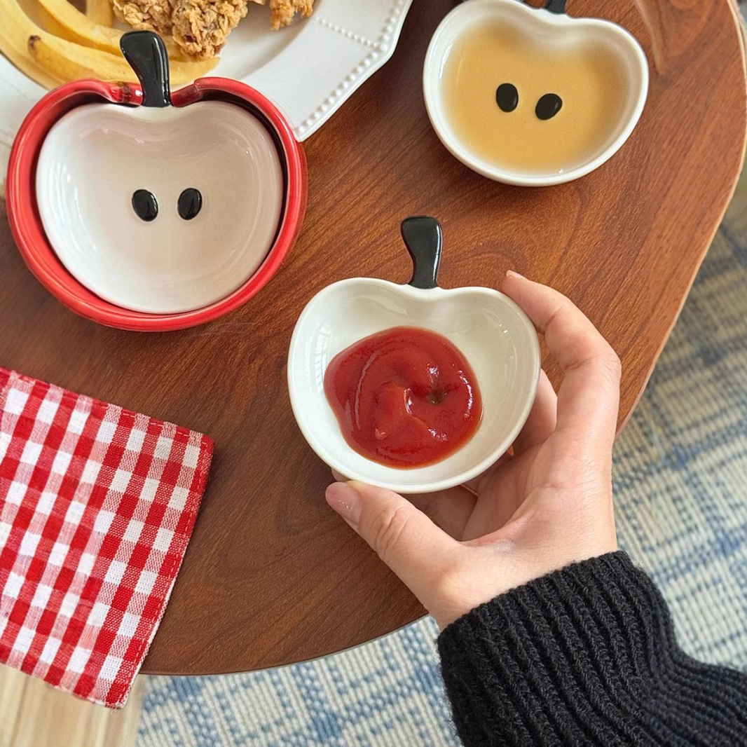 可爱苹果调味碟创意陶瓷卡通火锅蘸料碟高颜值精致厨房醋碟蘸酱碟