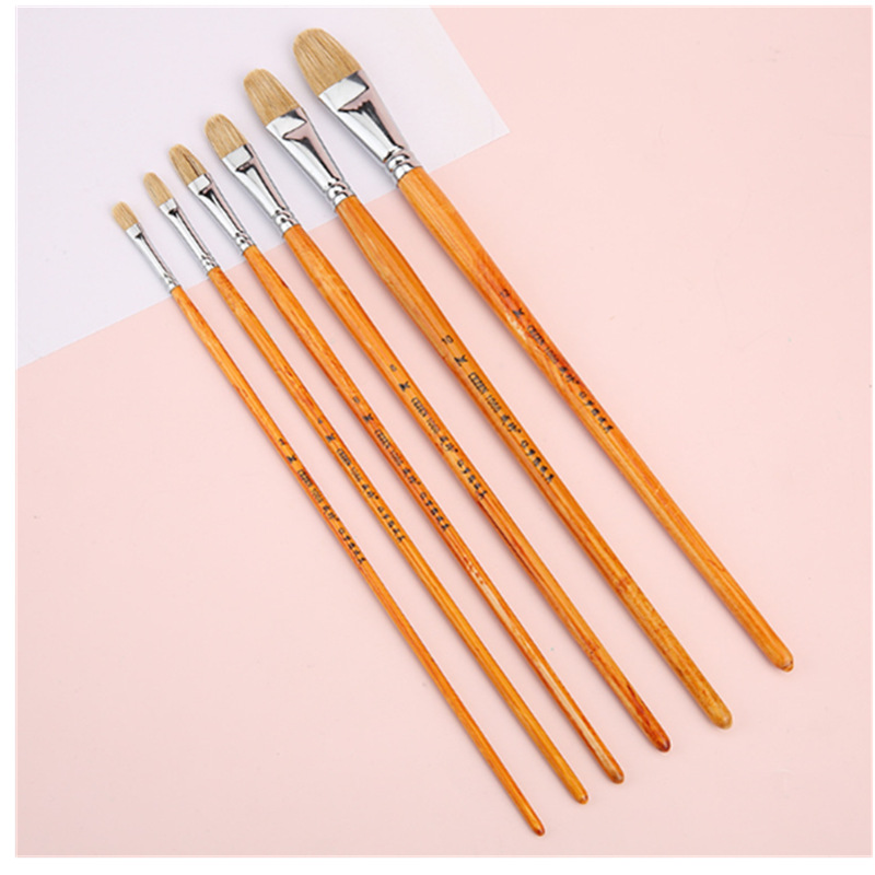 Factory direct sales of 6-piece watercolor, gouache and oil painting brushes, art painting brushes, pig's mane acrylic brush sets details Picture