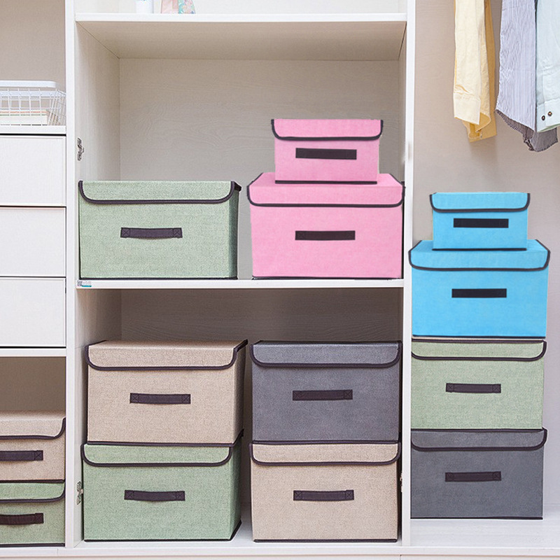 Fabric foldable clothes dust-proof storage box, miscellaneous toys storage box, wardrobe organizing storage box, large size with lid details Picture
