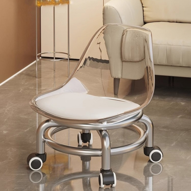 German pulley low stool, acrylic universal wheel, household silent small stool, backrest chair, children's stool, shoe-changing stool