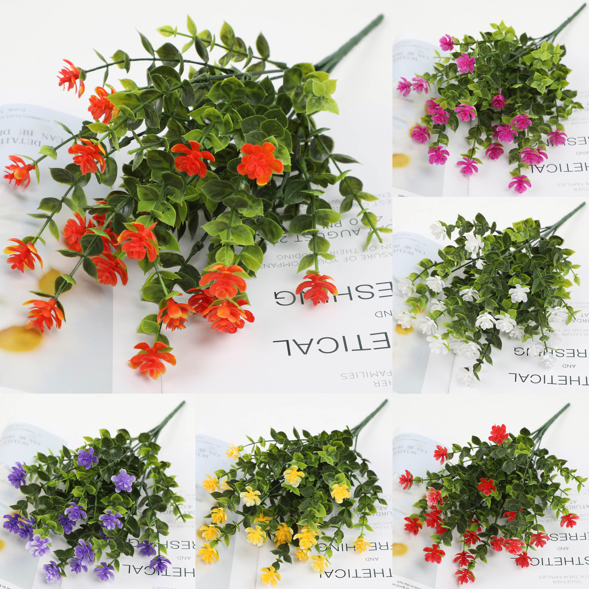 仿真花DIY发饰配件/假花/5朵塑膠花/仿真花/假花批发产品图