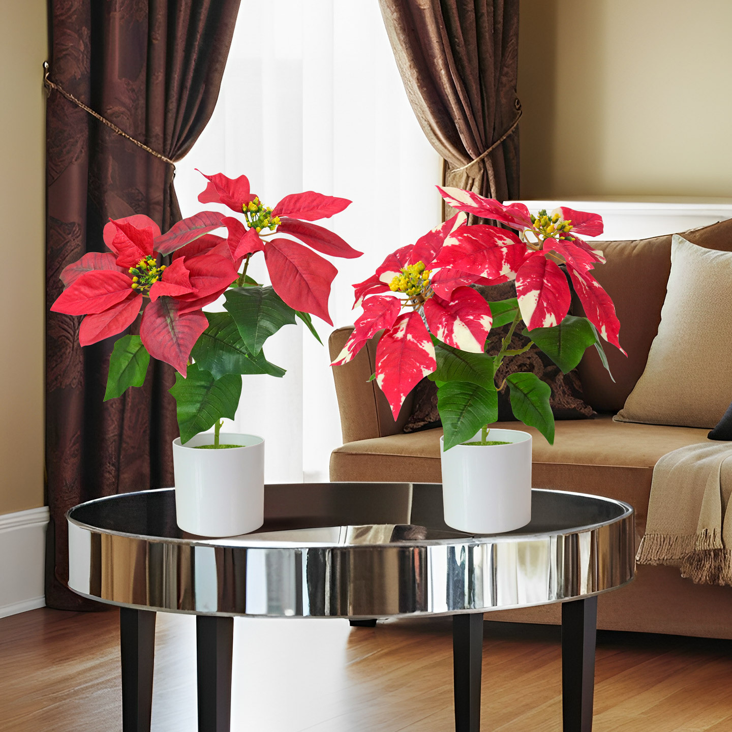 Cross-border new faux Christmas flower potted plants, golden desktop ornaments, home decoration 3D printed poinsettias faux flowers Specification image