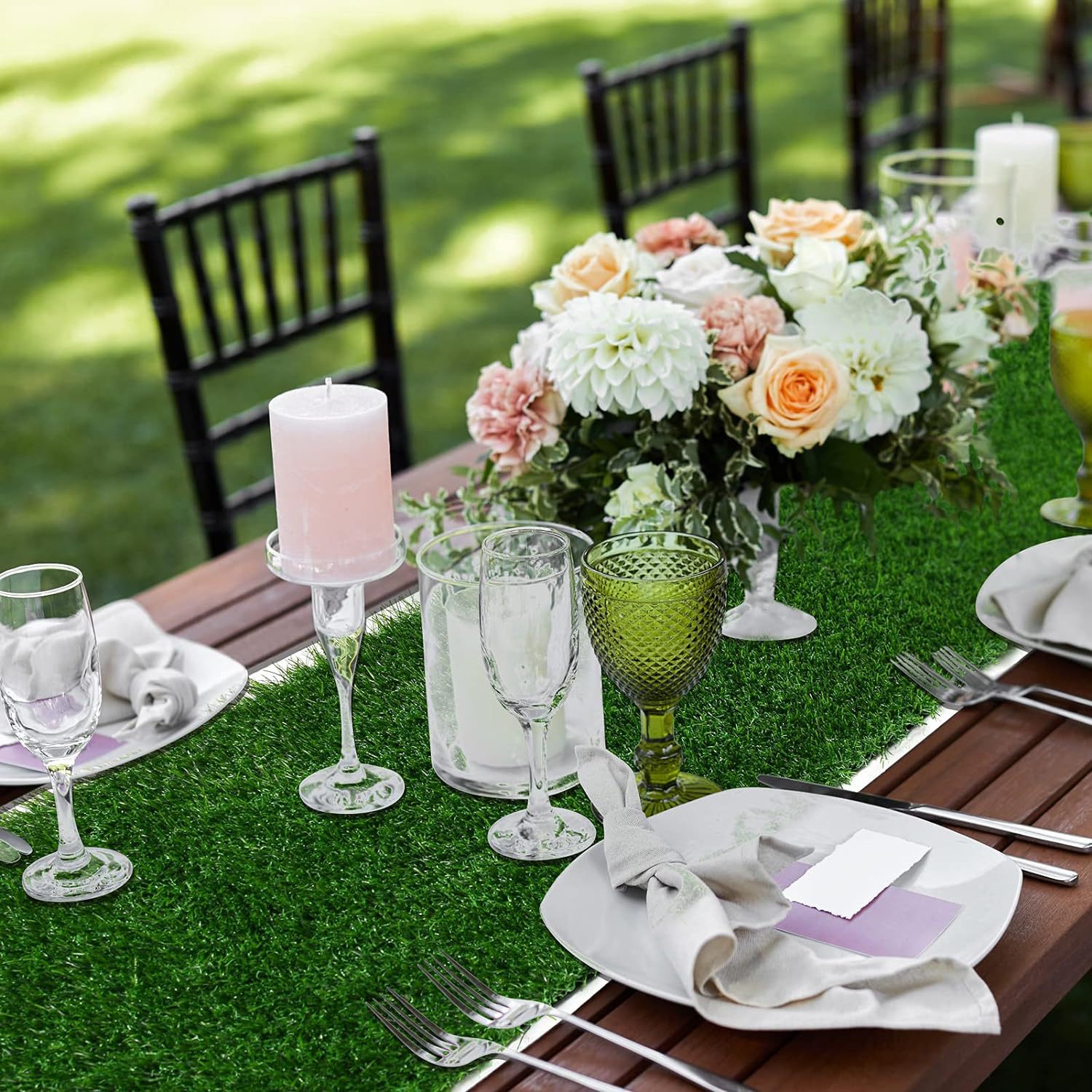 Amazon's best-selling artificial turf table flags, artificial turf placemats, desktop decorations, cross-border turf factory details Picture