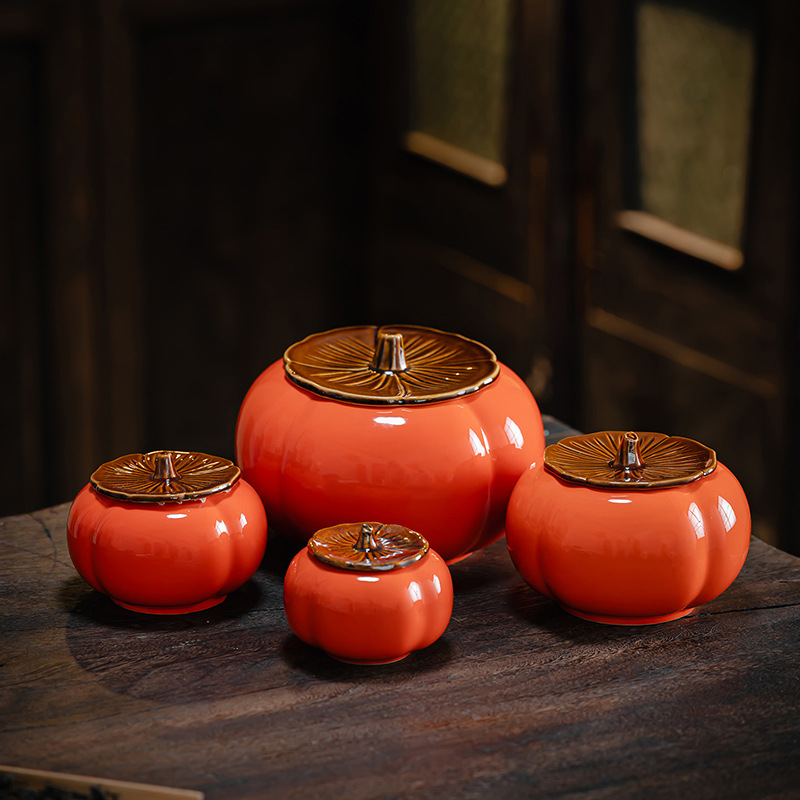 柿柿如意大小号陶瓷茶叶罐客厅桌面摆件乔迁结婚伴手礼糖果储物罐