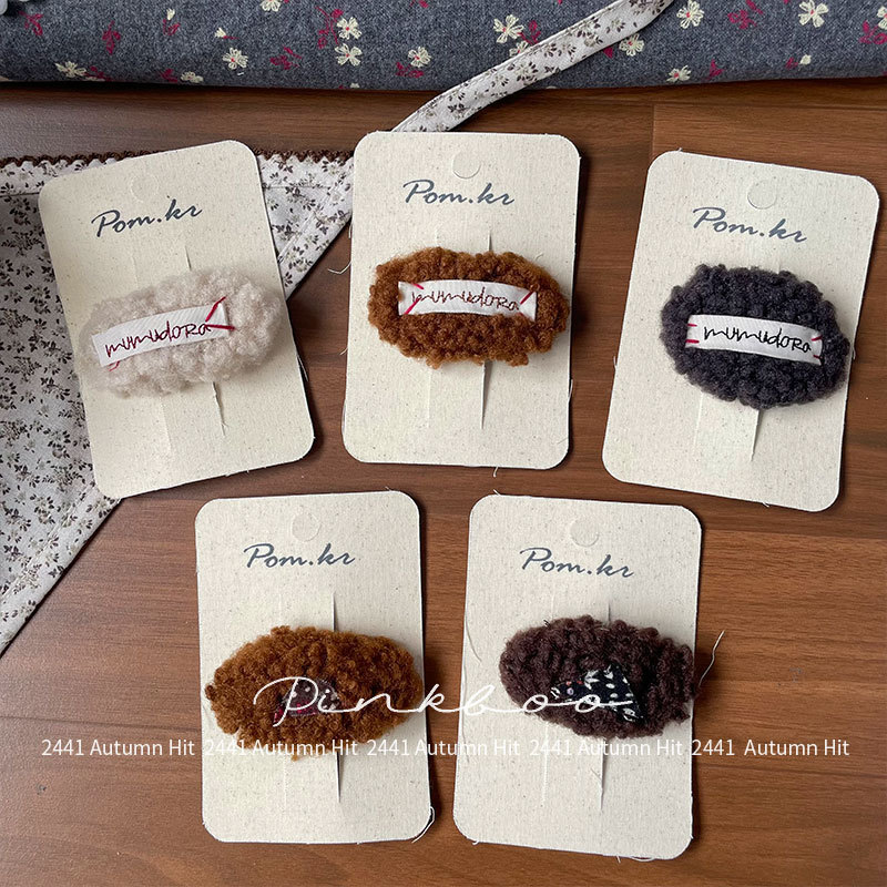 New Korean-style autumn and winter woolen lamb hair clip, handcrafted patch, children's letter "Bye-bye" clip, side broken bangs clip for girls Specification image