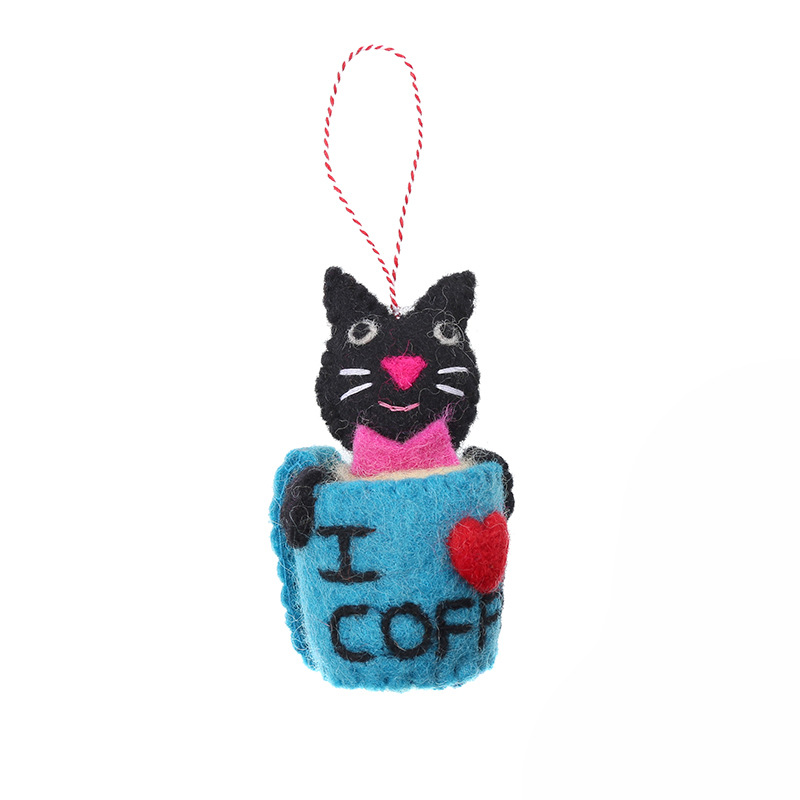 手工羊毛毡挂件咖啡杯动物玩偶挂饰创意包包挂饰可爱挂件厂家批发白底实物图