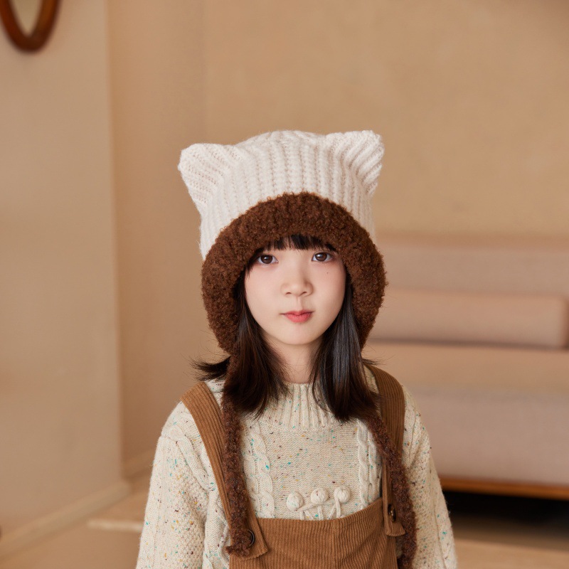 秋冬儿童护耳毛线帽时尚保暖猫耳朵女童可爱毛线帽针织帽韩版百搭细节图