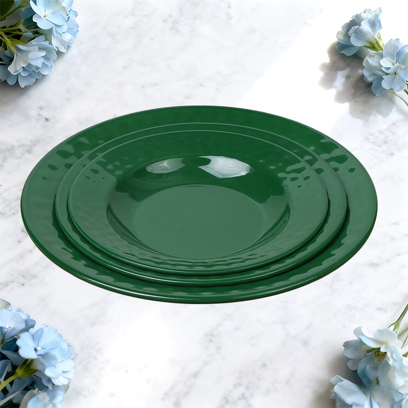 Custom-made shallow plates for foreign trade, melamine tableware, new dark green fish plates, 9-inch waist plates, shallow plates Specification drawing