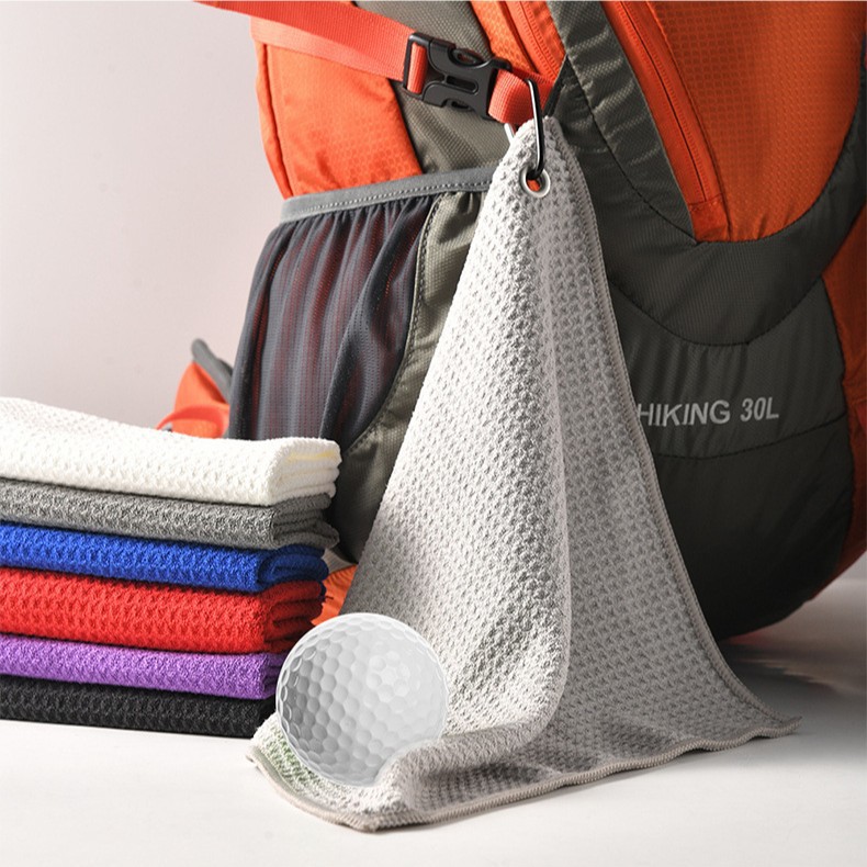 One-piece cross-border outdoor sweat-absorbing golf sports towels with buckles, lightweight and portable, fine fiber waffle wipe towels, wholesale from street stalls Specification image