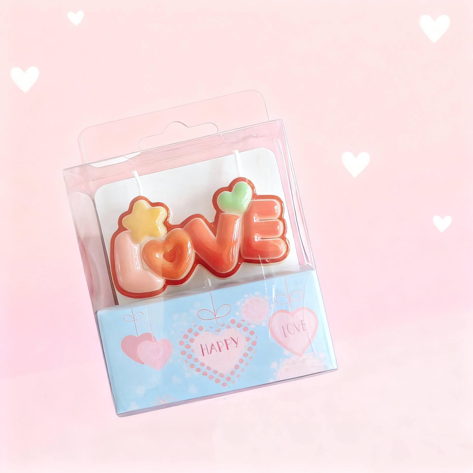 网红情人节彩色爱心love蜡烛蛋糕装饰摆件情侣表白纪念日甜品装扮产品图