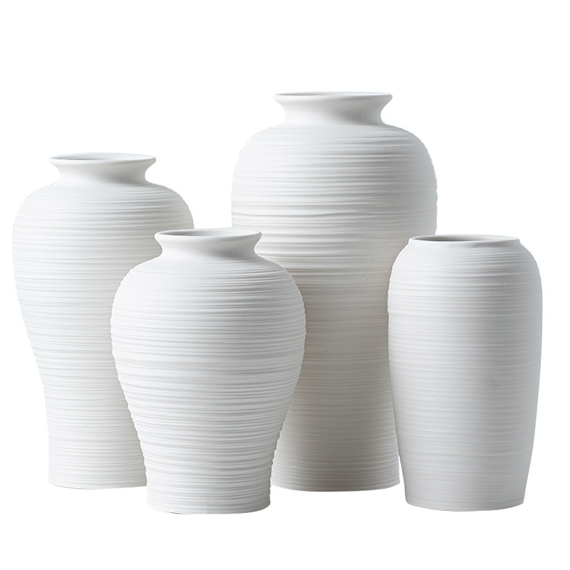 2025 Modern style living room dried flower arrangement, white brushed ceramic vase, home decoration, ceramic flower vase Application Scenario