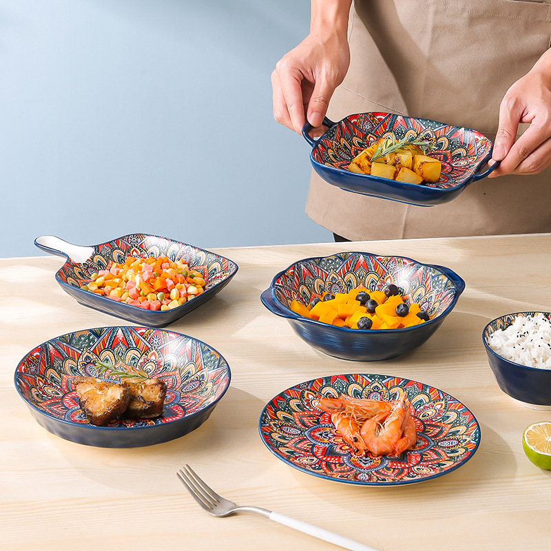 Bohemian ceramic tableware, Orantis bowls, plates, retro hand-painted rice plates, vegetable plates, household light luxury rice bowls wholesale Application Scenario