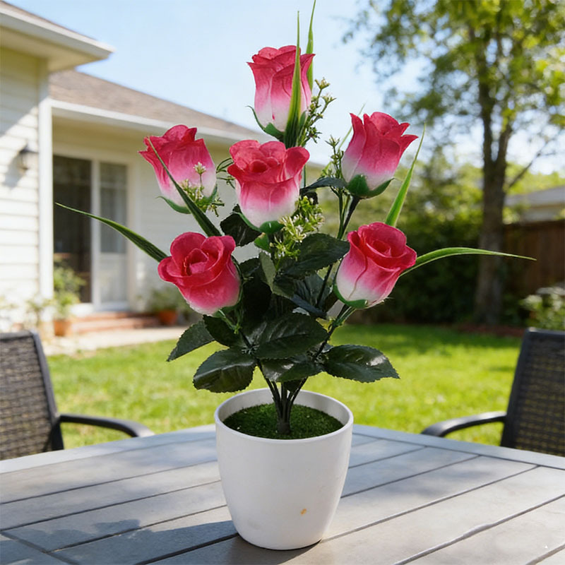 照屏仿真花厂家批发仿真玫瑰花仿真绢花七头春蕾把花小假花花束