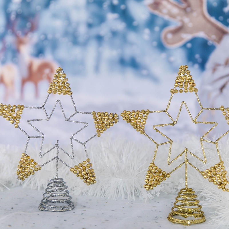 Cross-border wholesale Christmas tree ironwork top star, tree top five-pointed star table decoration, tree top star Christmas decoration Application Scenario