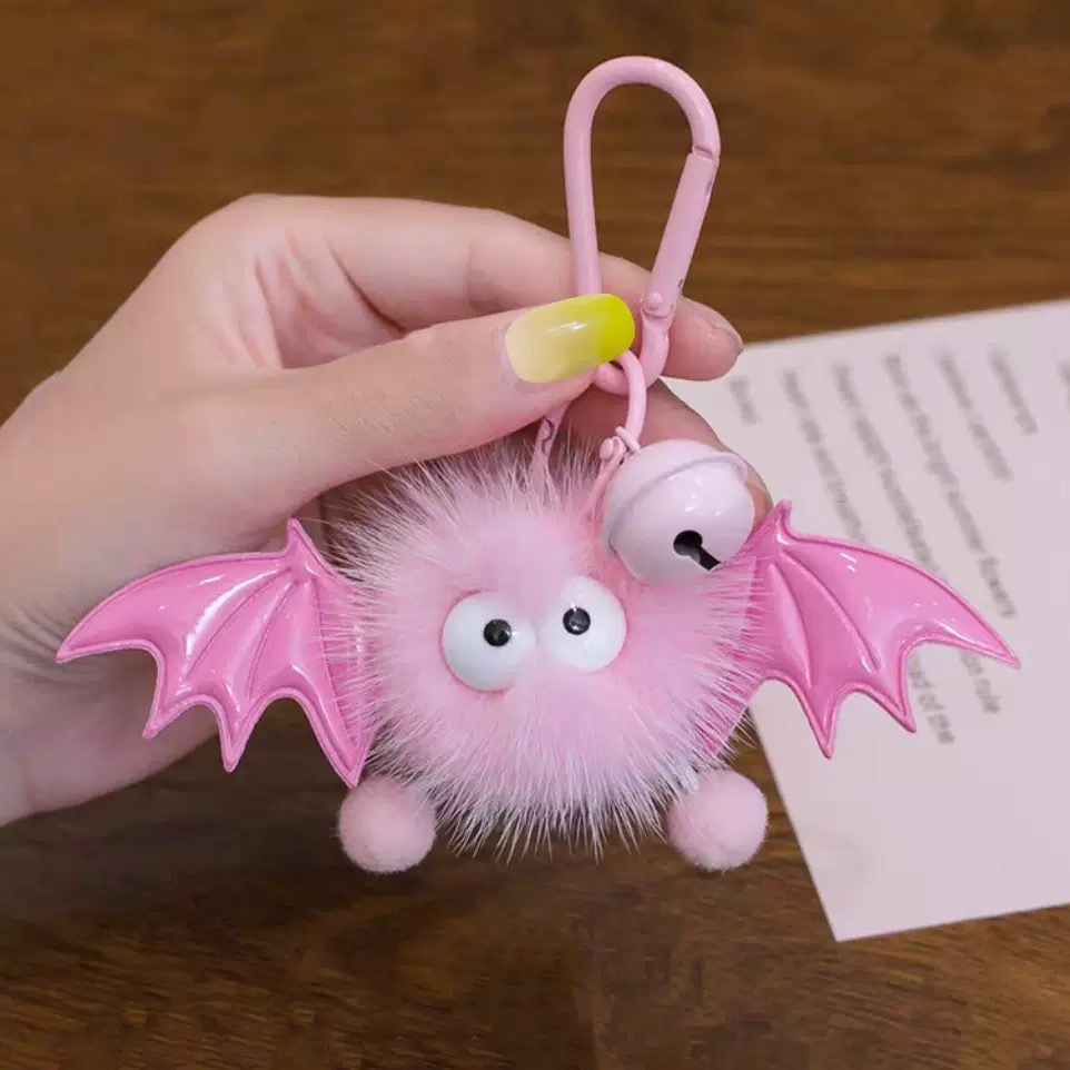Cute and fun Halloween imitation mink fur little devil bag pendant, ins fur ball monster keychain pendant Specification image