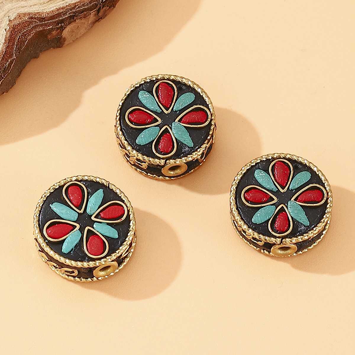 Tibetan-style Nepalese beads, loose beads, copper beads, back cloud inlay, retro ethnic style DIY jewelry accessories, spacer beads, bucket beads Specification image