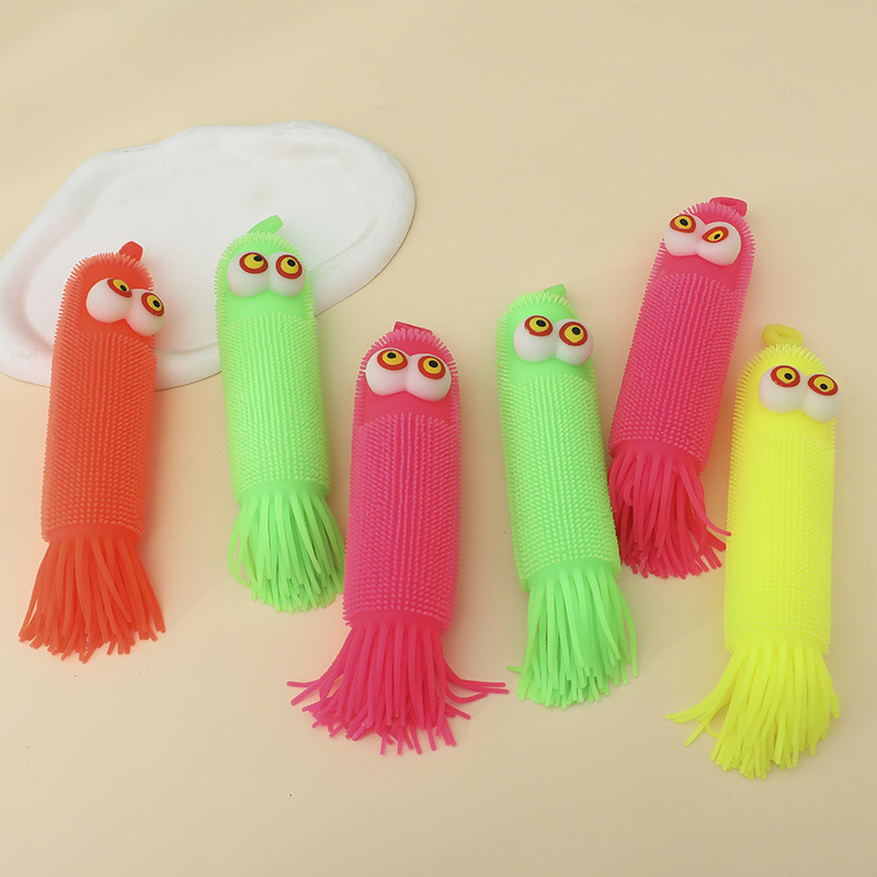 Luminous protruding eye corn caterpillar protruding eye octopus venting ball toys, night market shining street stall toys wholesale details Picture