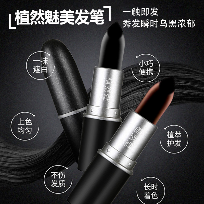Zhiran Mei Disposable Lipstick-Style Hair Dye Stick For Covering White Hair, Black Chestnut Brown Temporary Hair Dye, Hair Dye Pen, Hair Pen, Hair Stick, Ten-Color Hair Comb, Body Painting, Disposable Hair Comb details Picture
