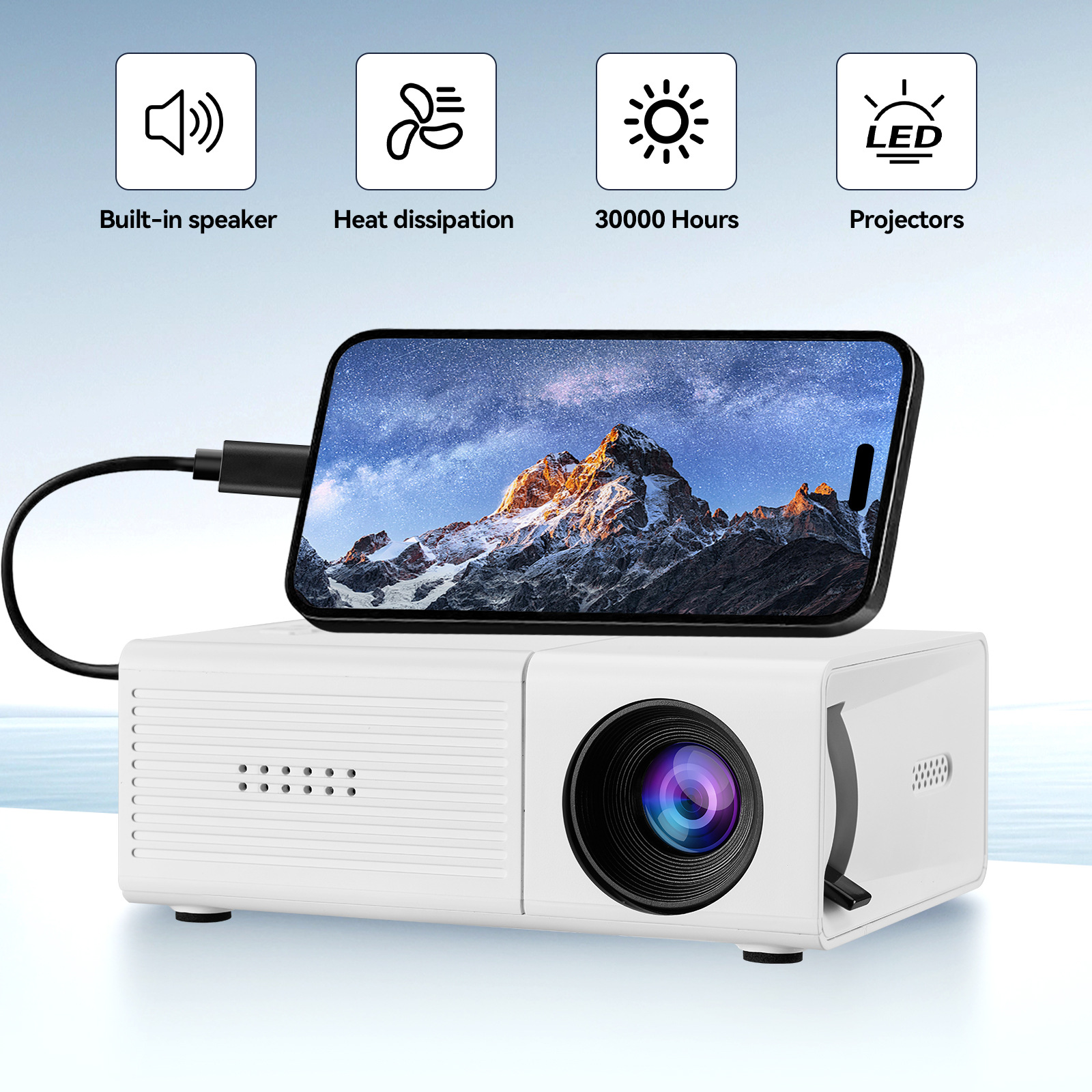 The new M3S cross-border mini projector, a portable LED micro projector for home use, is a high-definition 1080p product from TEMU details Picture