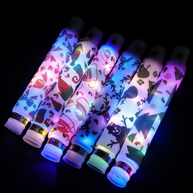 跨境新品减压派对圣诞节印花LED发光管pop tube灯管伸缩管批发细节图