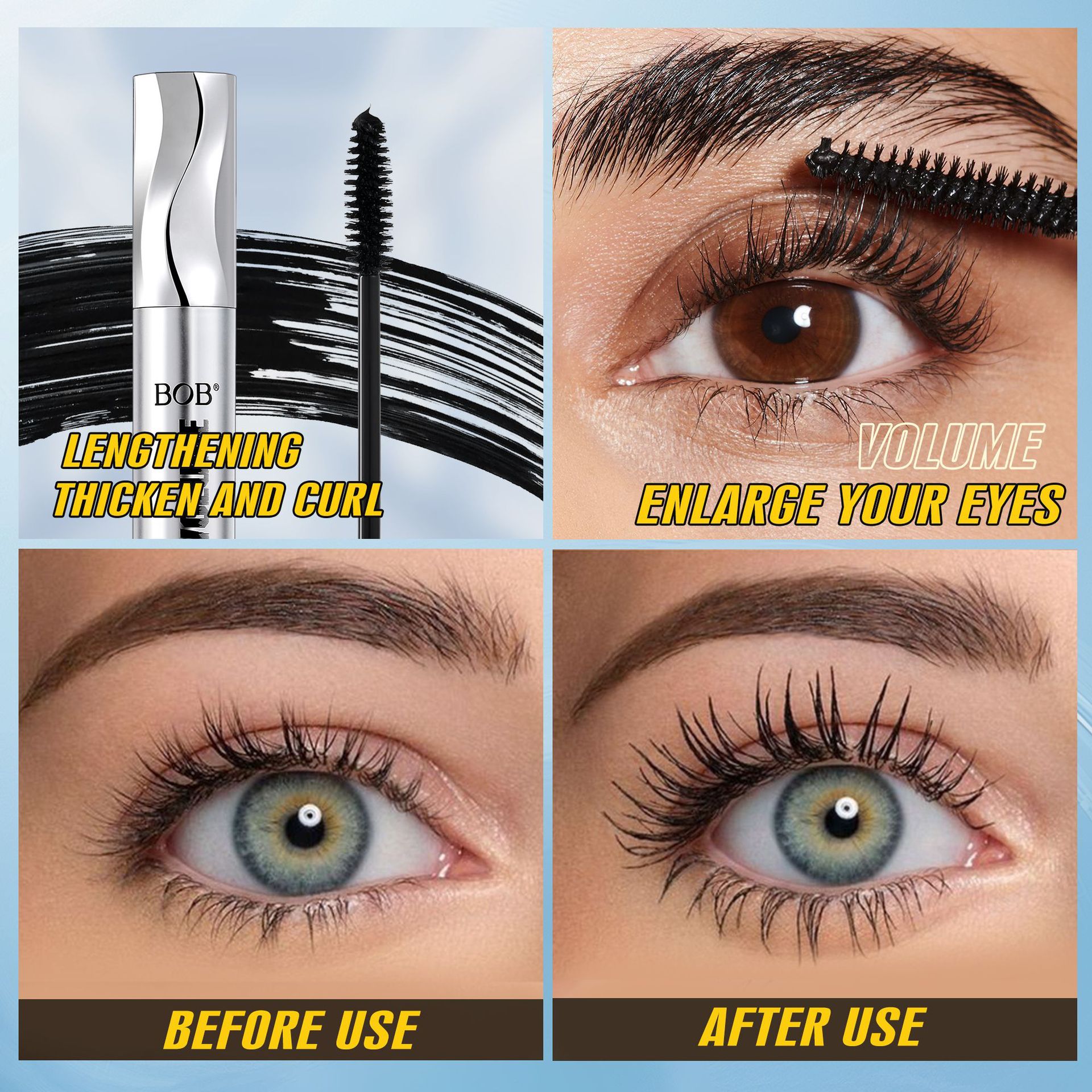 Cross-border bob silver tube mascara is waterproof and does not smudge Item Picture