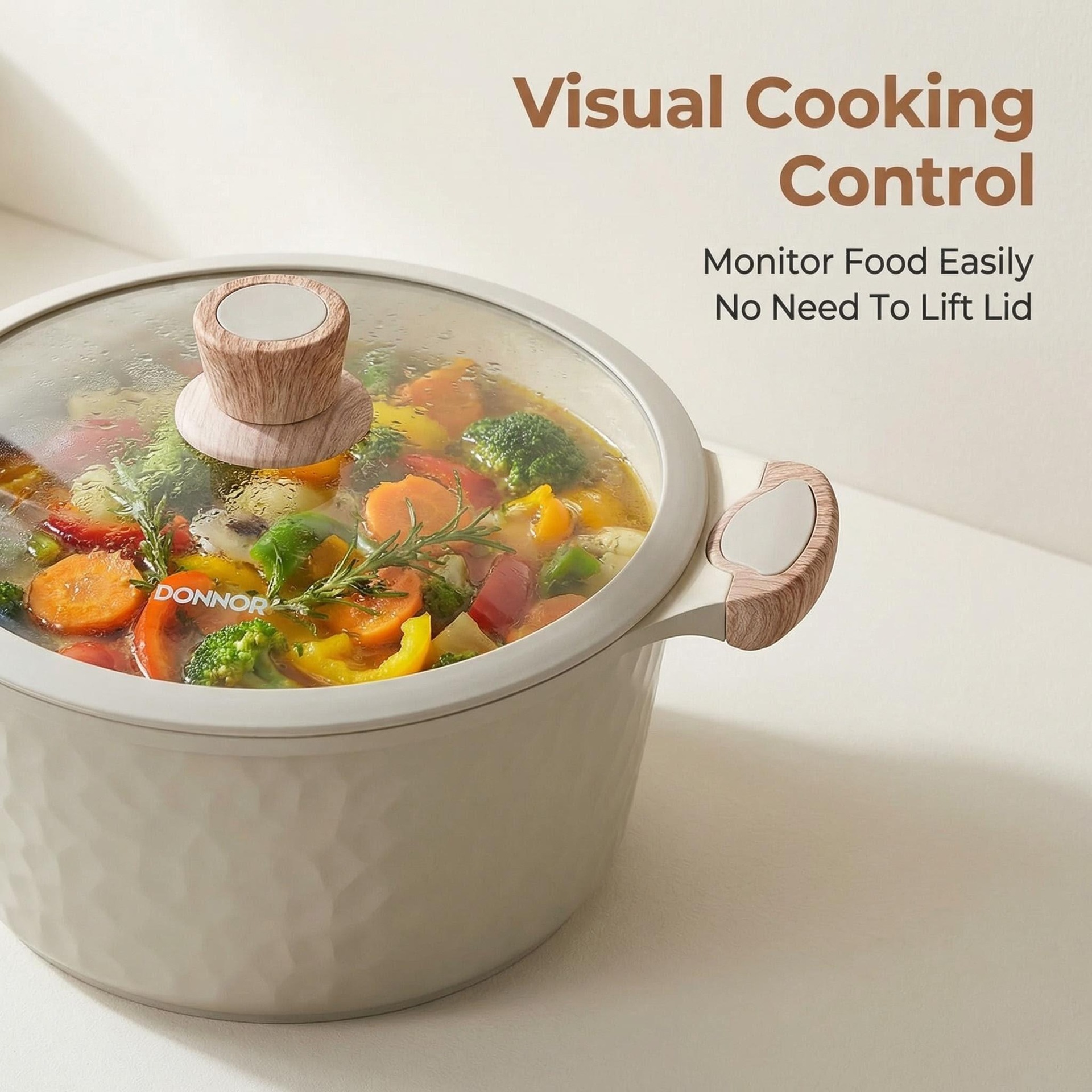 Martillo antiadherente cooking pot set multicapa apilado ahorro de espacio glass cover visualización details Picture