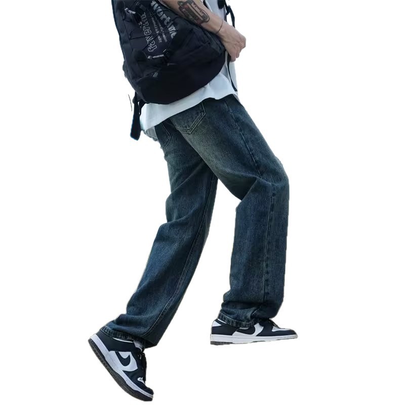 American retro jeans for men, spring and autumn trendy brand high street washed wide-leg straight-leg loose casual long pants for men Item Picture