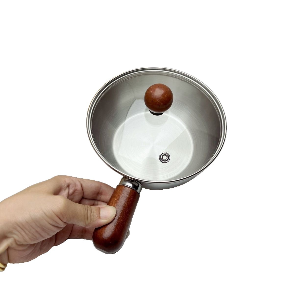 Thickened stainless steel small pot, multi-functional cooking sauce dish bowl, anti-scald wooden handle small bowl, milk and complementary food small pot Item Picture