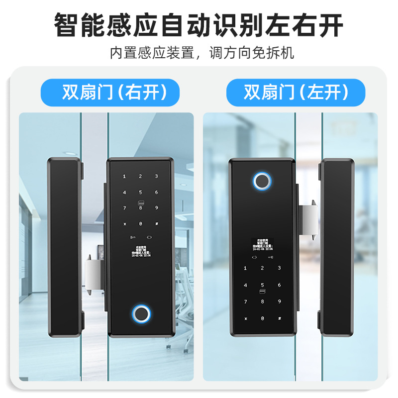 Puerta de vidrio cerradura de huellas dactilares con llave mecánica graffiti wifiapp cableado libre control de acceso de oficina contraseña cerradura con tarjeta Specification image