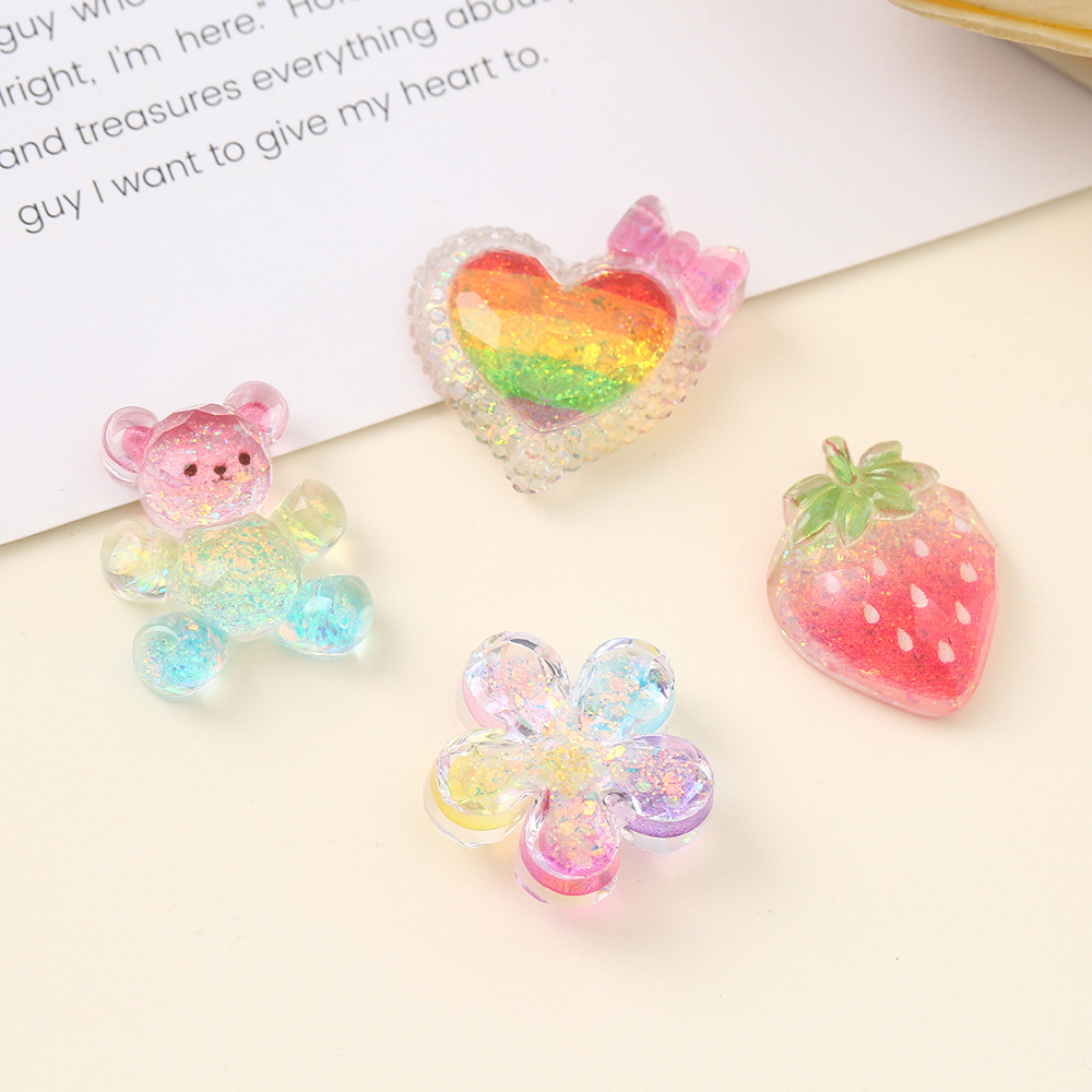 Epoxy resin AB glue ice transparent gradient color strawberry heart jewelry accessories, DIY phone cases, patch shoes, flower hair rope accessories in stock wholesale details Picture