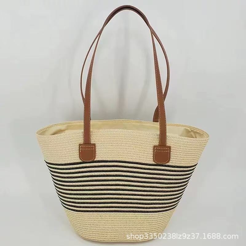 Cross-border straw weaving bag, versatile and simple single-shoulder straw weaving bag, new large-capacity straw weaving bag, tote bag, women's seaside vacation beach bag, straw weaving bag details Picture